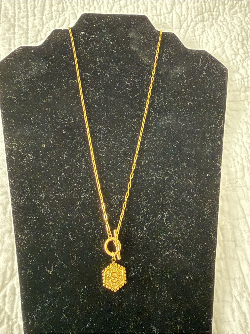 Plunder Gold Hexagon S Initial Necklace (Stainless Steel)